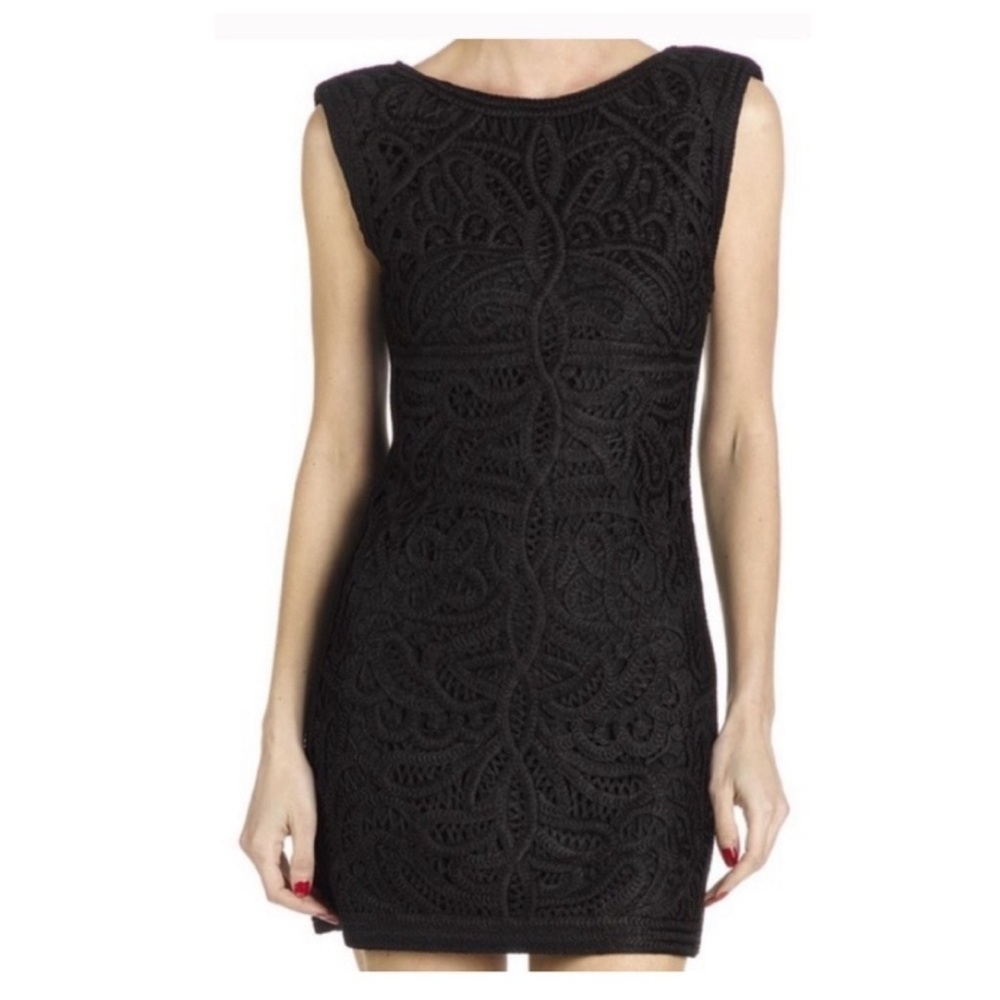 MAJE Black Mini Rosace Rope Lace Crochet Little Black Dress Sleeveless